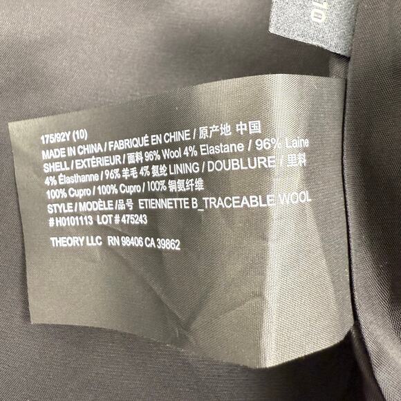 Theory Women's Staple Classic Career Wool Blend Blazer Size 10 Black - Picture 11 of 16